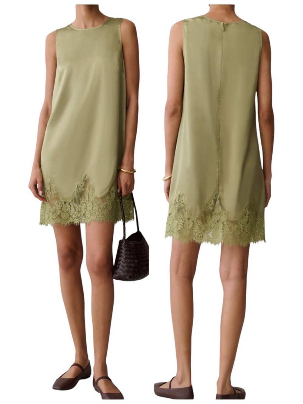 Kourt Yasmin Dress Small Green Lace Hem Shift Mini Dress NWT